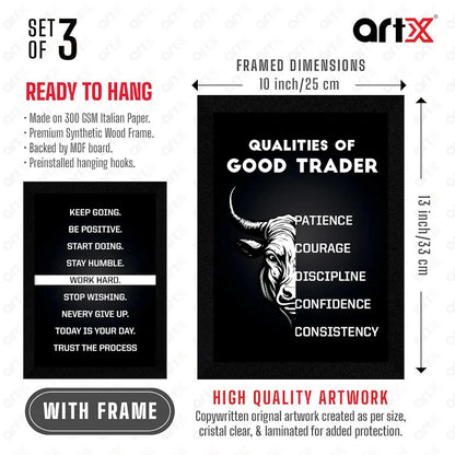 ArtX Paper Stock Market Trading Motivational Quotes Wall Frames Set of 3
