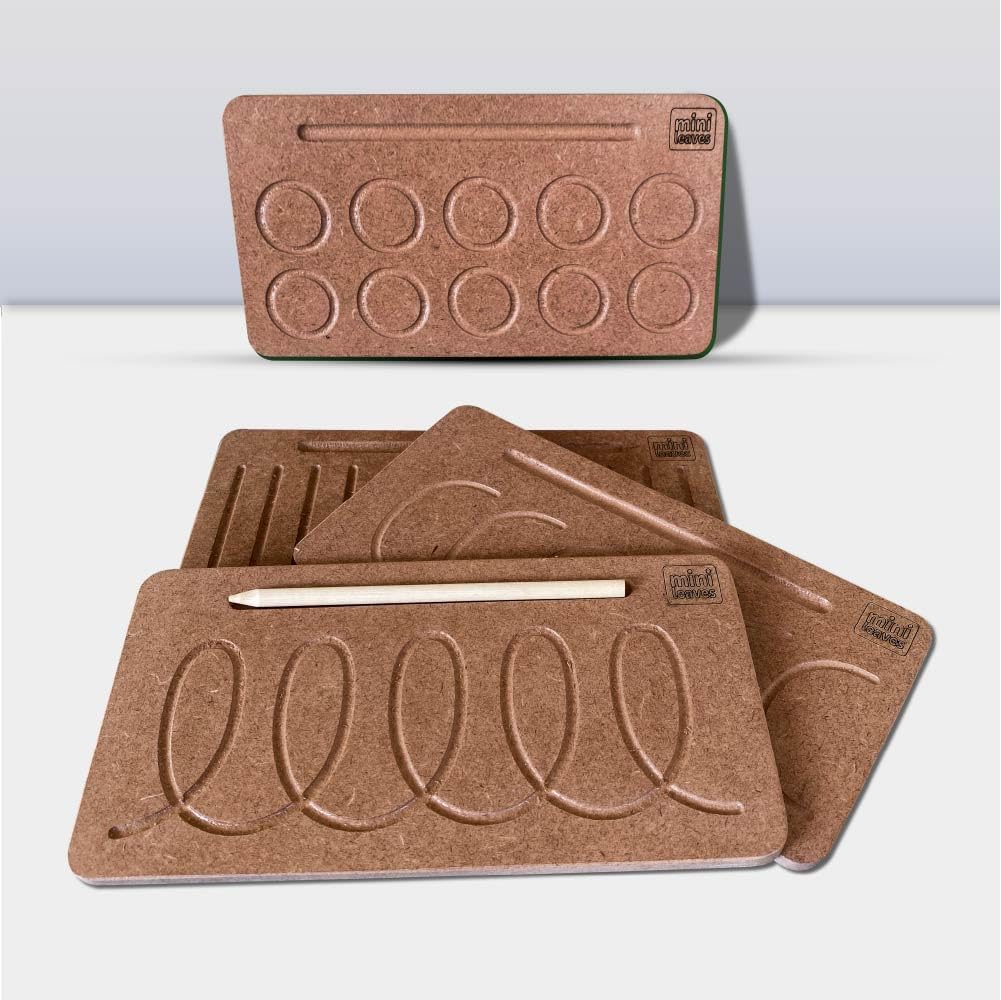 Mini Leaves Wooden Pattern Practicing Tracing Board Set of 4 Double Side Board for Kids | Educational Writing Board for Kids