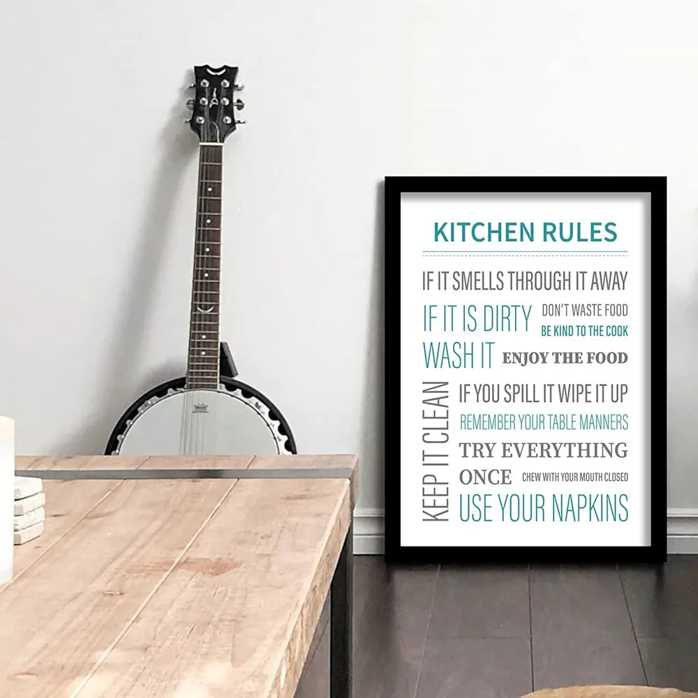 Kotart Kitchen Rules Wall Poster for Kitchen Typographic Design Framed Posters Design01