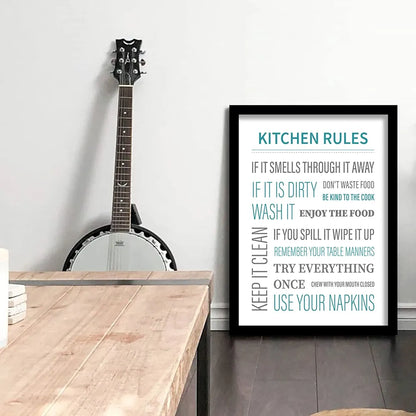 Kotart Kitchen Rules Wall Poster for Kitchen Typographic Design Framed Posters Design01