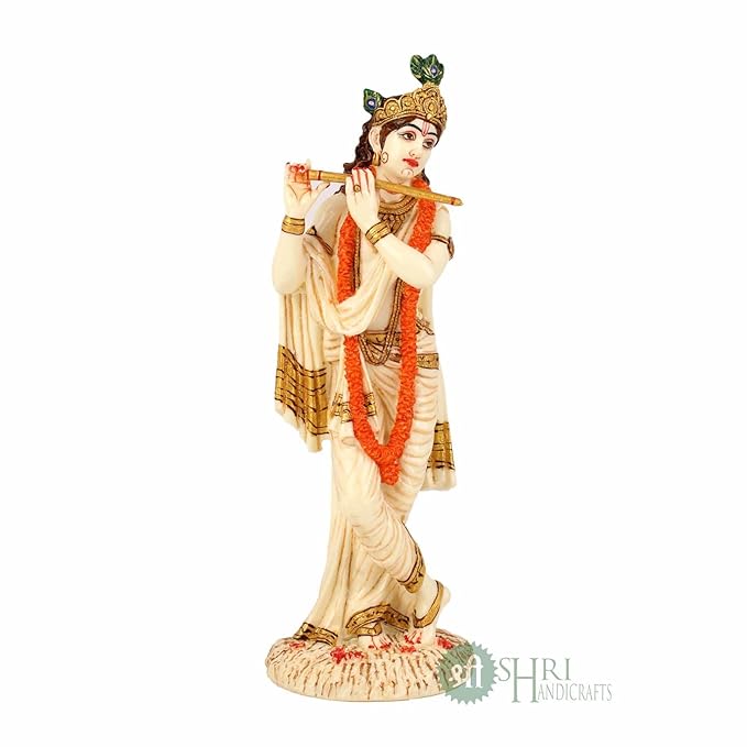Indicast Resin 10" Inch Lord Krishna Fine Painting Hindu God Laddu Gopal Figurine for Home Office