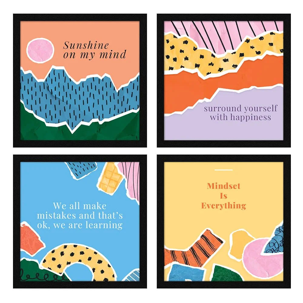 ArtX Paper Sunshine Motivational Quotes  Framed Paintings Set of 4