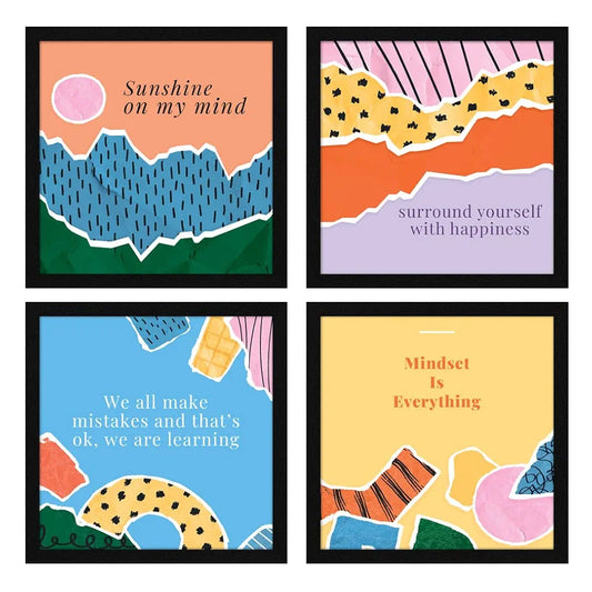 ArtX Paper Sunshine Motivational Quotes  Framed Paintings Set of 4