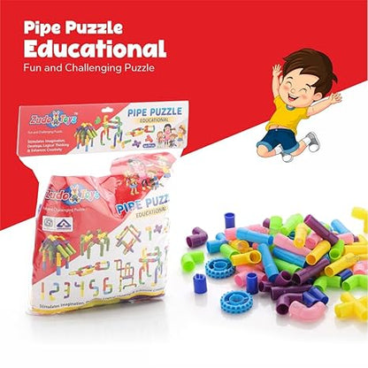 Zudo Toys Multi Coloured Educational Play And Learn Plastic Building Block Set Pipes Puzzle