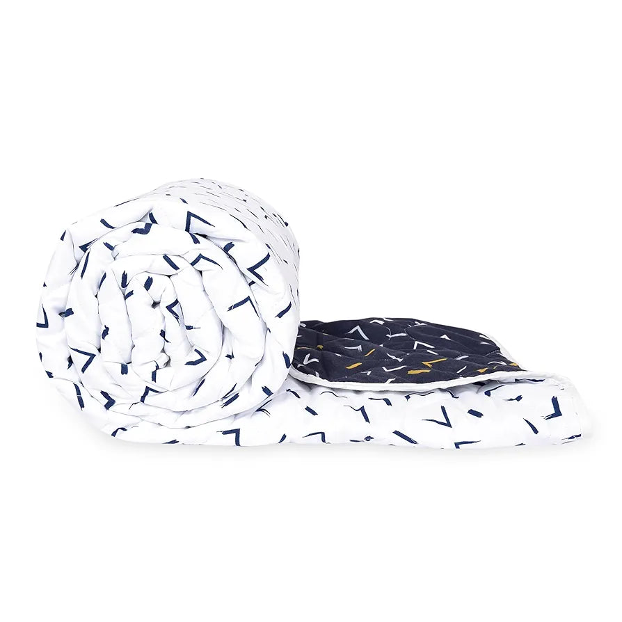 Divine Casa Microfibre All-Weather 150 GSM Printed Reversible Double Bed Size Quilt Comforter Blanket TC - 150 Colour Navy Blue and D White