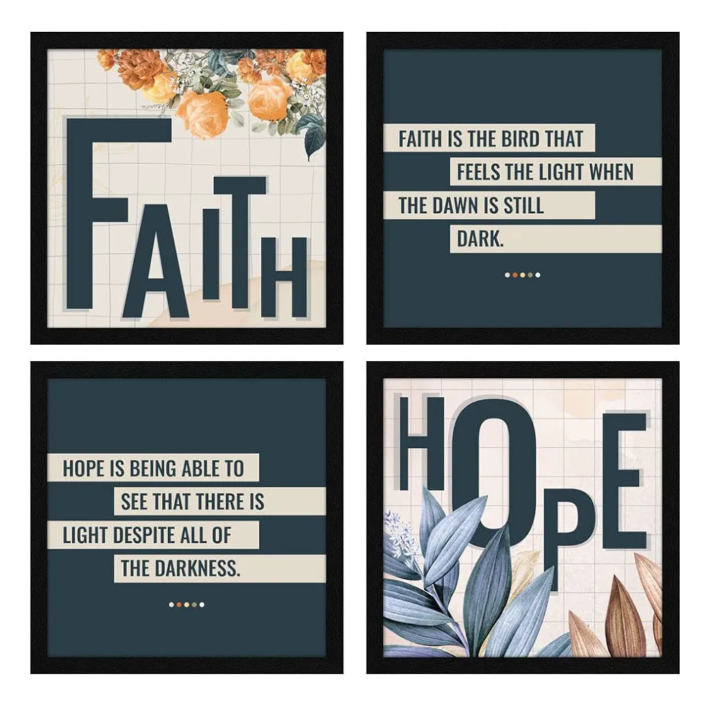 ArtX Paper Motivational Quotes Hope Faith Wall Frame Art Painting Set of 4