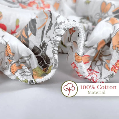 Divine Casa 144 TC 100% Cotton Floral Print Super Soft Fitted Bedsheet for Double Bed Peach Color