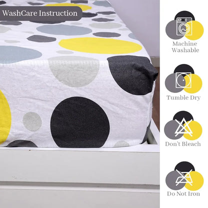 Divine Casa 144 TC Polka Print Yellow Skin Friendly 100% Cotton Elastic Fitted Bedsheets King Size Colour Quarry