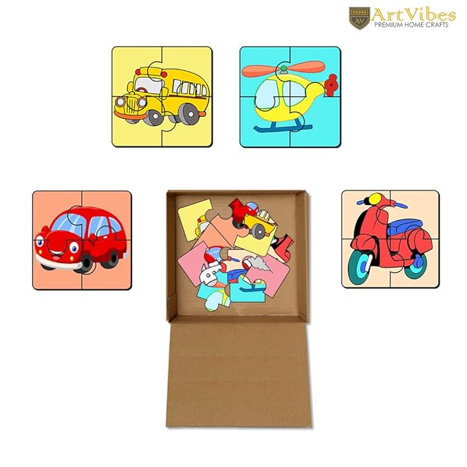 Artvibes Vehicle Wooden Jigsaw Puzzle Games for Children & Kids | 4 Pieces Puzzles | Toddler's Wooden Puzzle | Set of 6