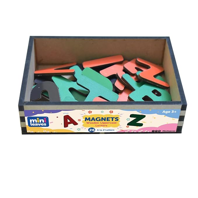 Mini Leaves 26 Wooden Magnetic Alphabet in a Box| Capital ABCD Magnetic Letters | ABC Learning Toys for Kids