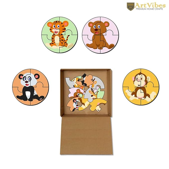 Artvibes Cute Animals Premium Wooden Puzzles for Kids Age 2-5 | 4 Piece Puzzles | Toddlers Wooden Puzzle | Set of 6