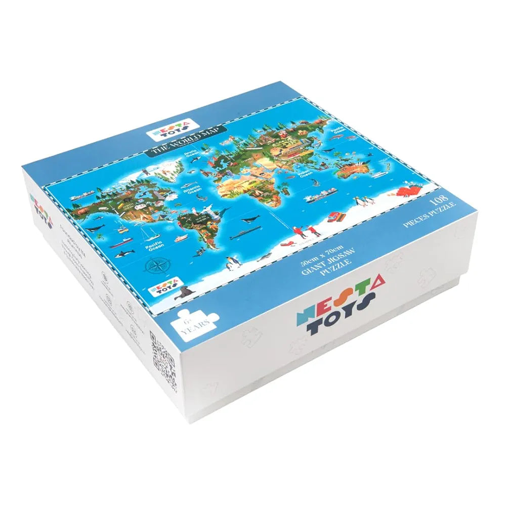NESTA TOYS - Floor Puzzle & Game, World Map Jigsaw Puzzle, Educational Toy, Gifts for Boys & Girls Ages 6 to 14 | Geography for Kids | 108 pcs, 70 x 50 cm