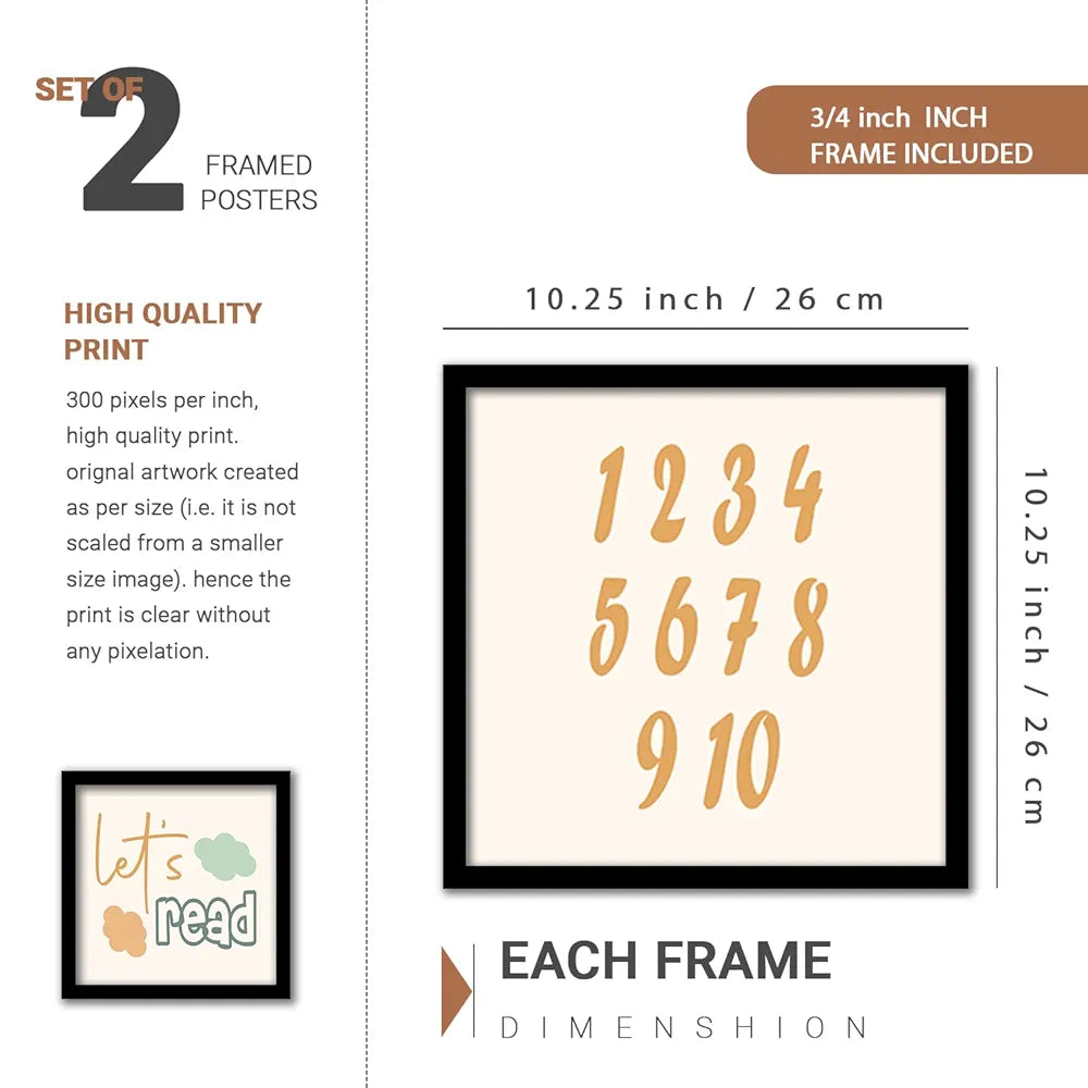 Kotart Lets Read Paintings with Frame for Kids Room Decor Educational Framed Wall Posters Set of 4