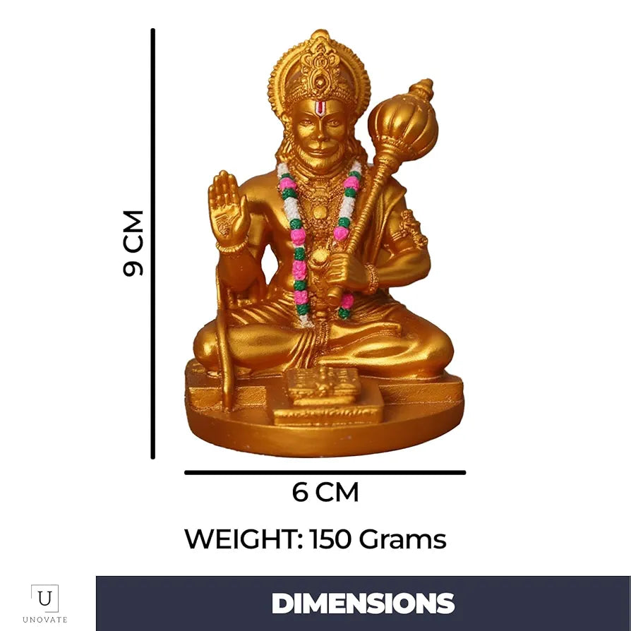 Unovate Resin Hanuman Idol for Car Dashboard Gold 10 Cm,8 Cm