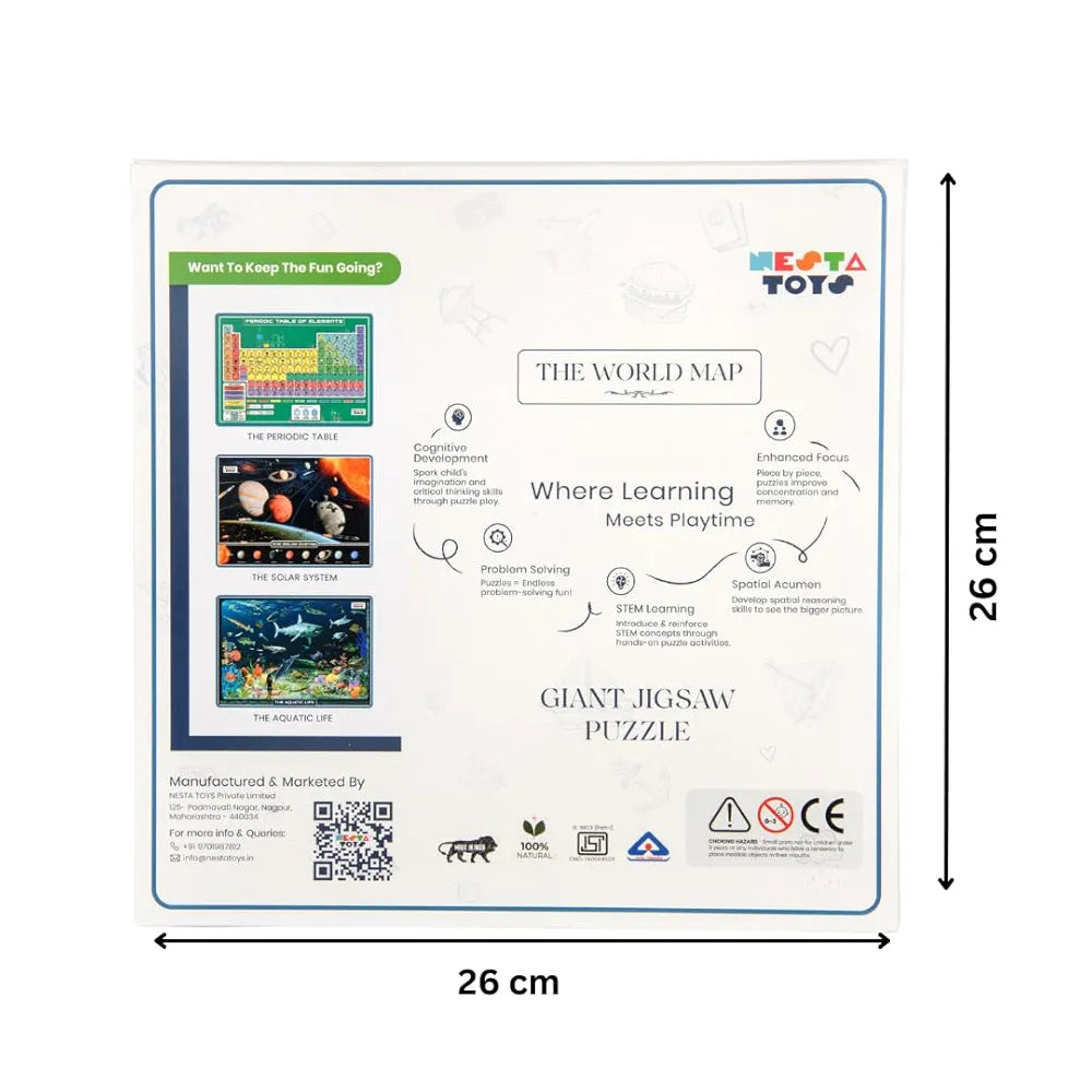 NESTA TOYS - Floor Puzzle & Game, World Map Jigsaw Puzzle, Educational Toy, Gifts for Boys & Girls Ages 6 to 14 | Geography for Kids | 108 pcs, 70 x 50 cm