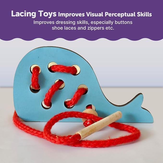 Mini Leaves Lacing Activity for Kids | Wooden Lacing Toys for Toddlers | Preschooler Educational Fine Motor Skill Toys for 3+ Years | Snail