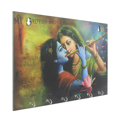 Ecraftindia Radhe Krishna Theme Wooden Key Holder With 6 Hooks