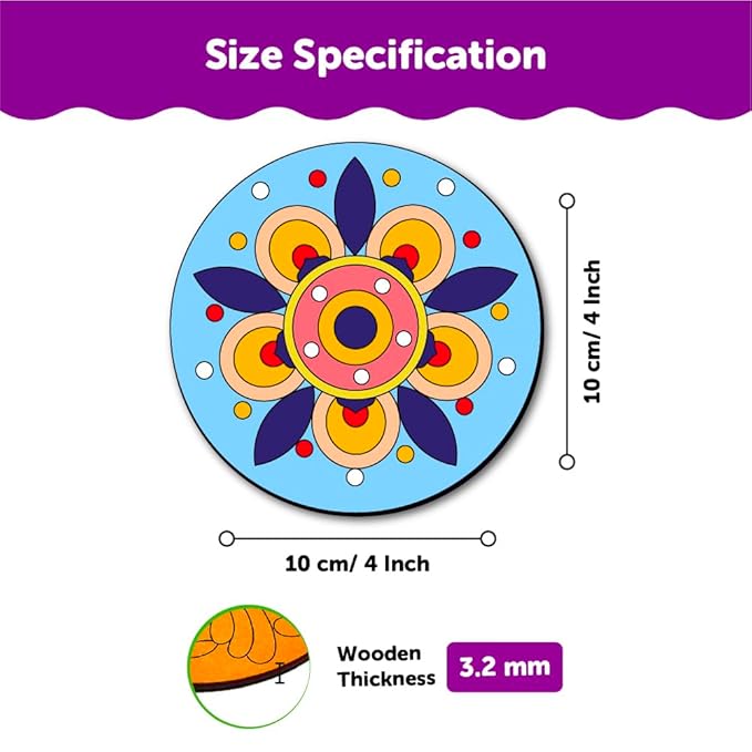 Mini Leaves Diwali Rangoli Kit | Mandala Art and Craft Kit for Girls 9-12 | Tea Coaster Diy Art and Craft Kit | Set of 4 With Painting Colors
