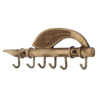 Ecraftindia Krishna Morpankh and Flute Design Brass Key Holder
