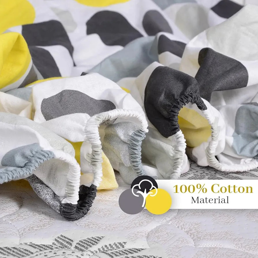 Divine Casa 144 TC Polka Print Yellow Skin Friendly 100% Cotton Elastic Fitted Bedsheets King Size Colour Quarry