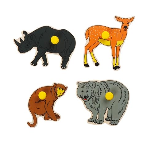 Dreamzberry Wooden Puzzles for Kids Colorful Wild Animal Kids Puzzle with Wooden Knob Learning