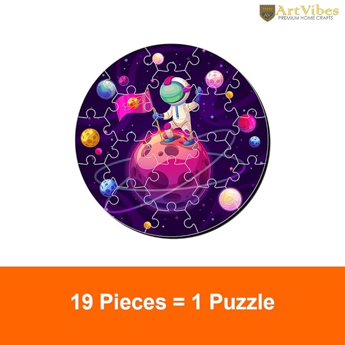 Artvibes Wooden Premium Astronaut on the Planet Puzzles for Kids Age 2 and 3 | 19 Piece Puzzles | Fun Learning Brain Booster for Kids