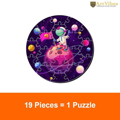 Artvibes Wooden Premium Astronaut on the Planet Puzzles for Kids Age 2 and 3 | 19 Piece Puzzles | Fun Learning Brain Booster for Kids