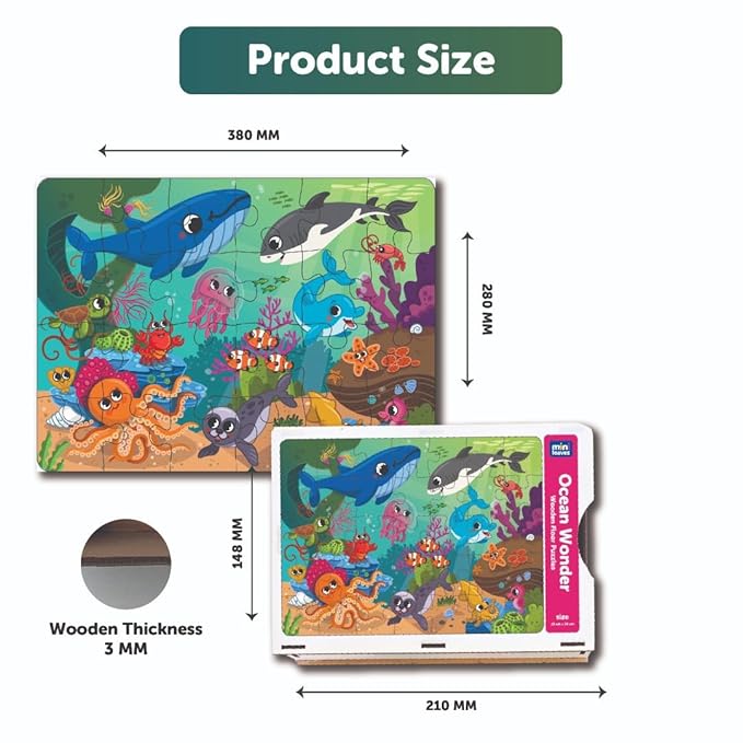 Mini Leaves 24 Piece Puzzle for Kids | Ocean Wonders Jigsaw Puzzle | Wooden Puzzles for Kids | Educational Toys for Kids
