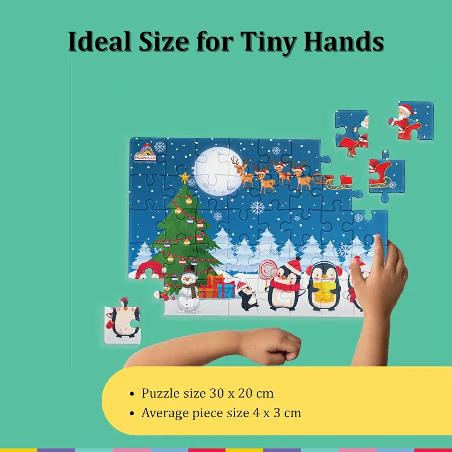 Playhills Wooden Puzzle Happy Penguin Family Celebrating Christmas 60 Puzzle Pieces, Ideal Christmas Gift for Kids 3,4,5,6,7 Years