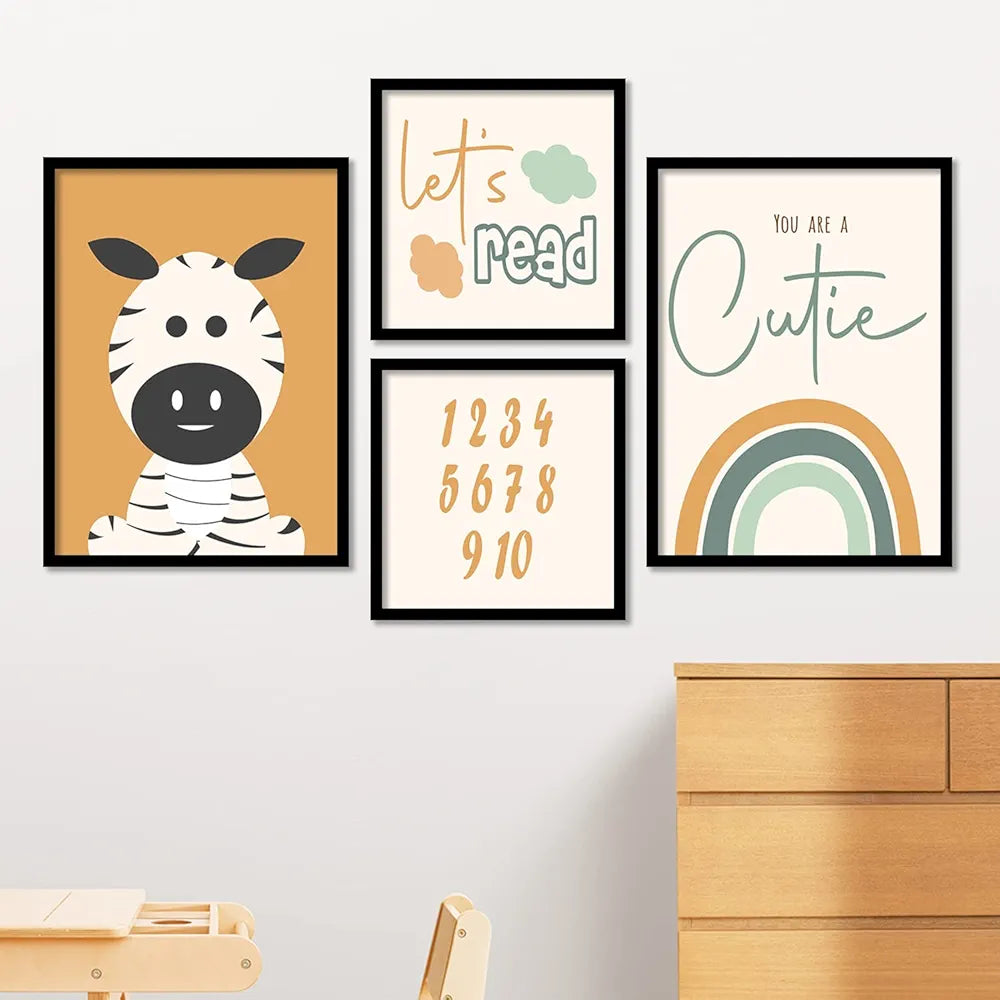 Kotart Lets Read Paintings with Frame for Kids Room Decor Educational Framed Wall Posters Set of 4