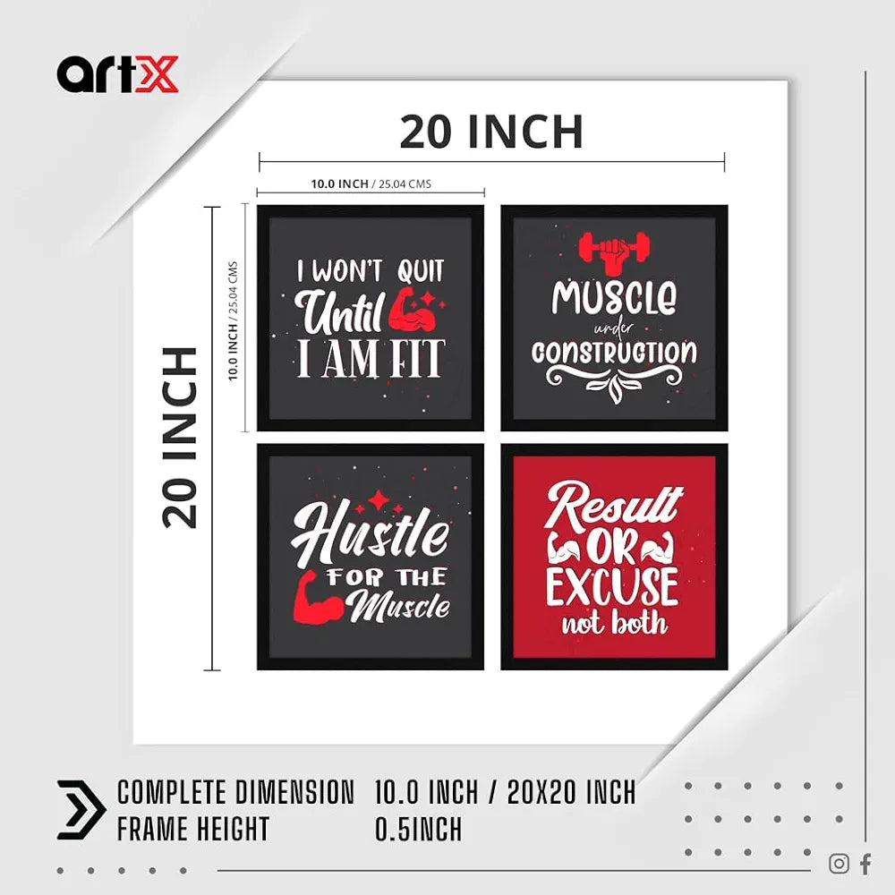 ArtX Paper Motivational Gym Exercise Quotes AXJ00144-MOT Wall Art Painting Set of 4