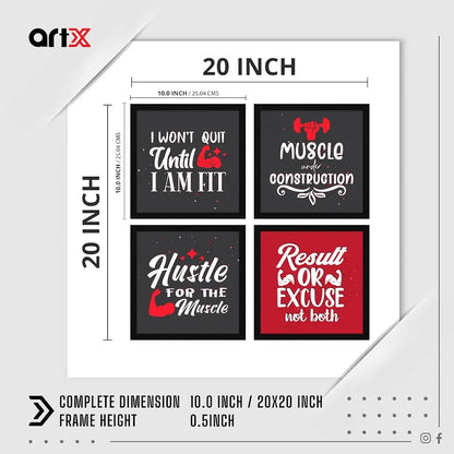 ArtX Paper Motivational Gym Exercise Quotes AXJ00144-MOT Wall Art Painting Set of 4