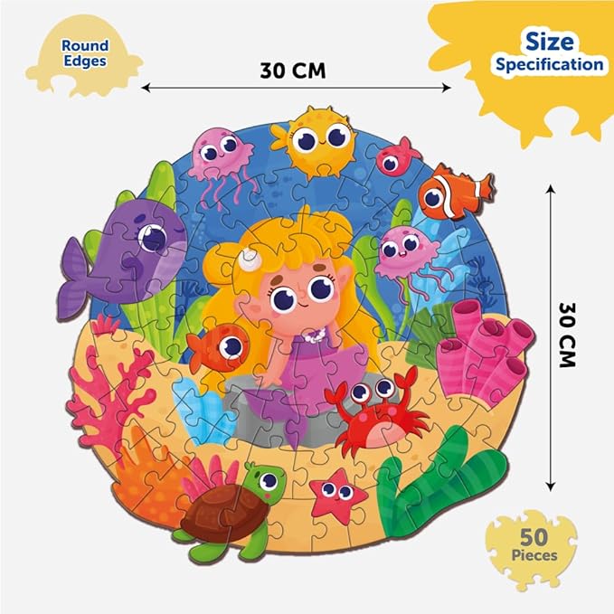 Mini Leaves Mermaid Art Unique Shape Wooden Puzzle for 4+ Kids I Children Wall Decoration Puzzle 50 Pcs Puzzle