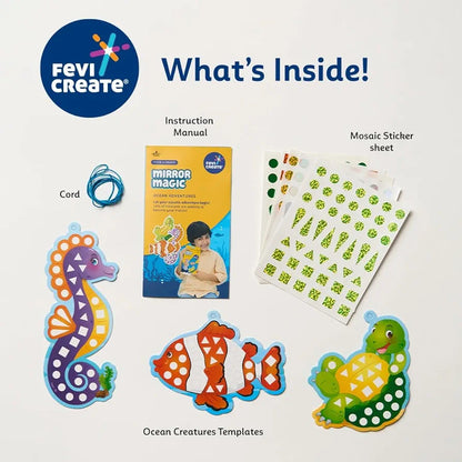 Fevicreate Stick-n-Create Mirror Magic Ocean Adventures Kit | Multi-Coloured Sparkly Stickers | Ocean Creature Templates | Travel Friendly | Boosts Creativity | Screen-Free Play | Gifting | Ages 3 +