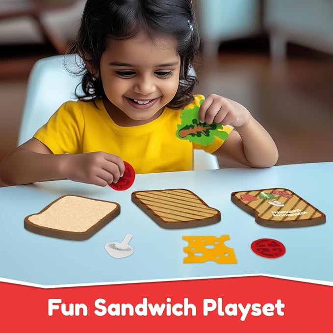 Bloomingo Pretend Play Kit Six Sneaky Sandwiches | Fun Sandwich Making Set for Kids | 100+ Fun Stickers