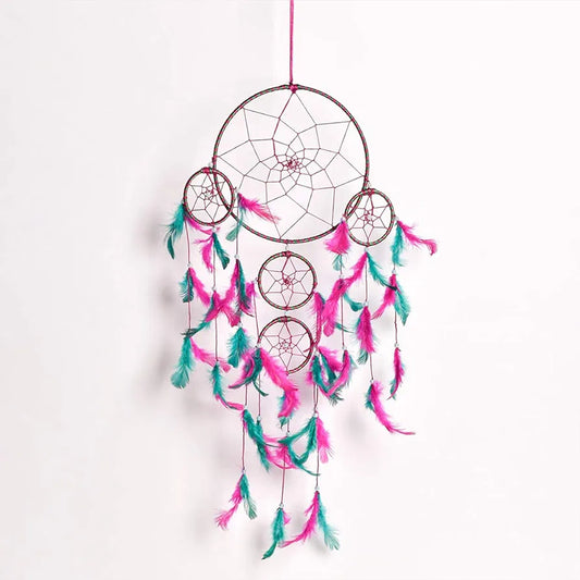Dream Catcher Traditional Indian Dreamcatcher Height 75 cm Big Pink Green DC