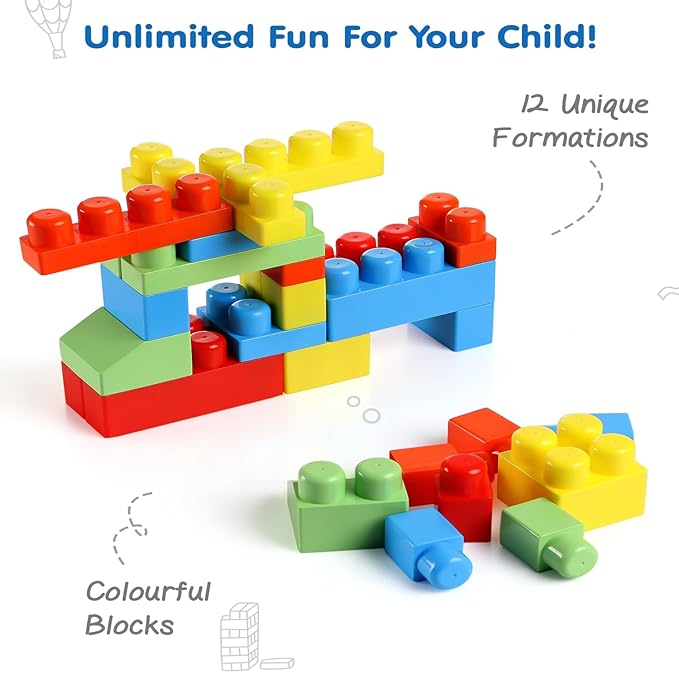 Firstcry Intelliskills Premium 40 Pcs Mega Building Blocks for Kids for 3 Years | Construction Block Set for Kids Fun Learning Educational Toy