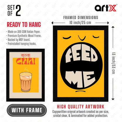 meArtX Paper Kitchen Dining Area Cafe Bar Restaurant Funny Framed Quotes Feed Me Set of 3