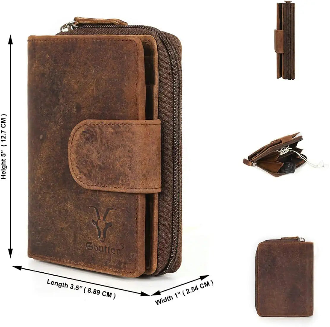 Goatter Men's Hunter Leather RFID Blocking Wallet, Big Size 