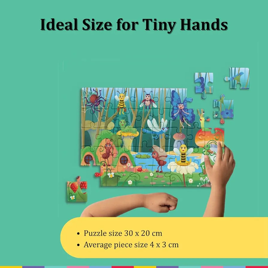 Playhills Wooden Puzzle Colourful Bugs and Insect Kingdom 60 Puzzle Pieces, Ideal Holiday/Birthday Gift for Kids 3,4,5,6,7 Years