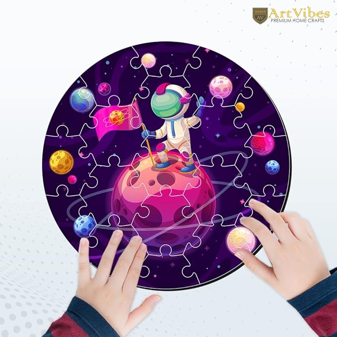 Artvibes Wooden Premium Astronaut on the Planet Puzzles for Kids Age 2 and 3 | 19 Piece Puzzles | Fun Learning Brain Booster for Kids