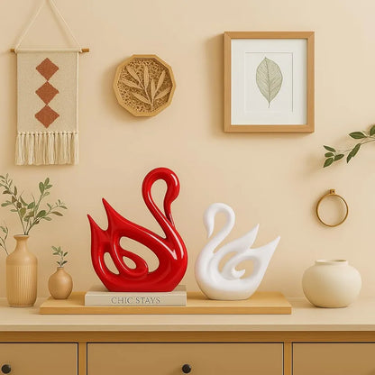 Xtore Lucky Swan Couple Piano Finish Ceramic Figures for Home Decor