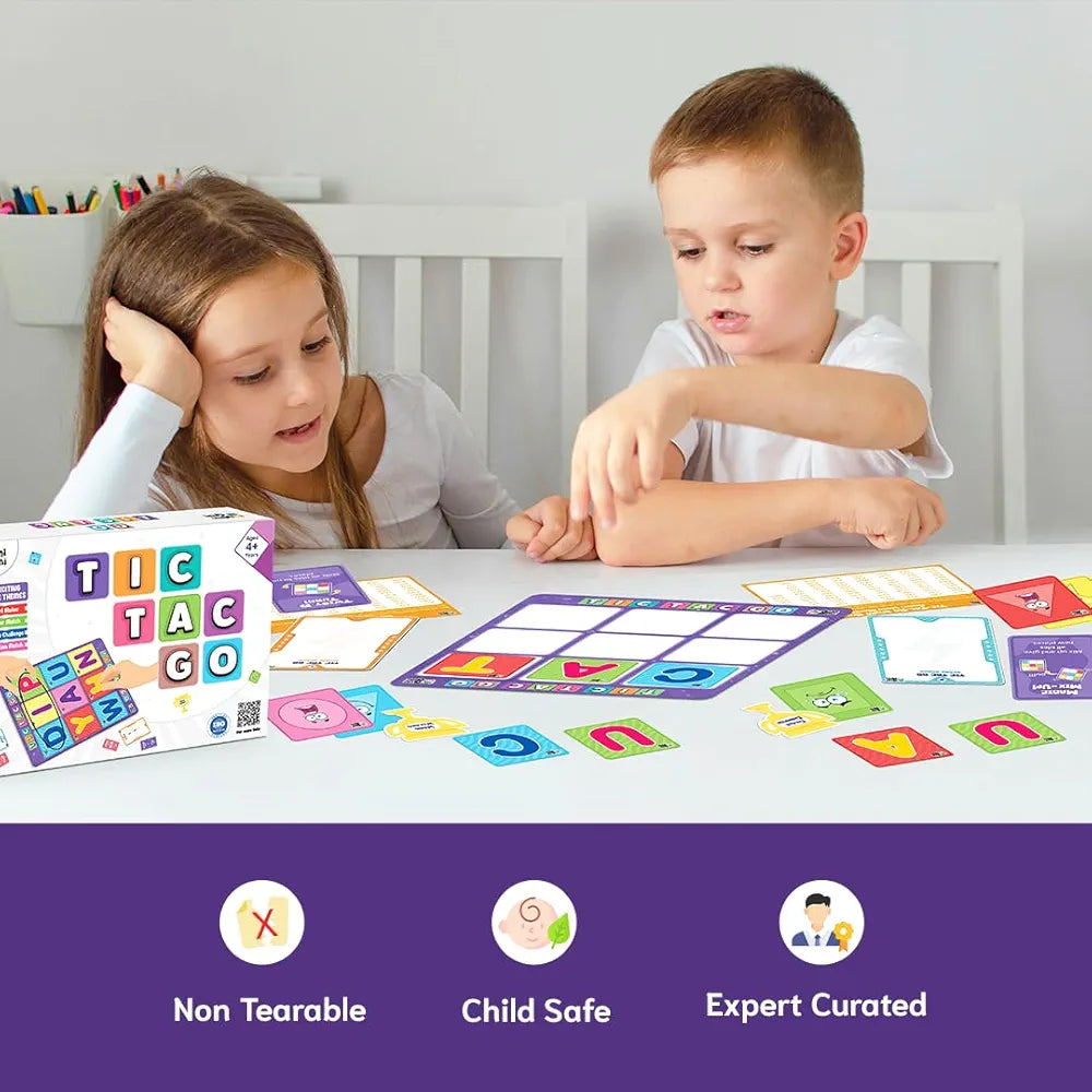 GiniMini Tic-Tac-Go! Strategy Game for Kids 4 5 6 | 50+ Tiles, Power-Up Cards, Mystery Tiles & Challenges | Fun Family Game Night, Brain Activity