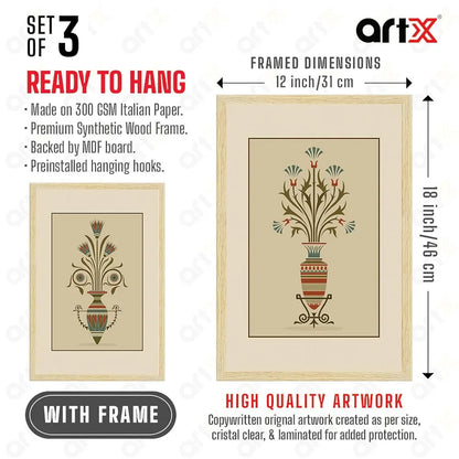ArtX Paper Vintage Paintings with Frame Set of 3