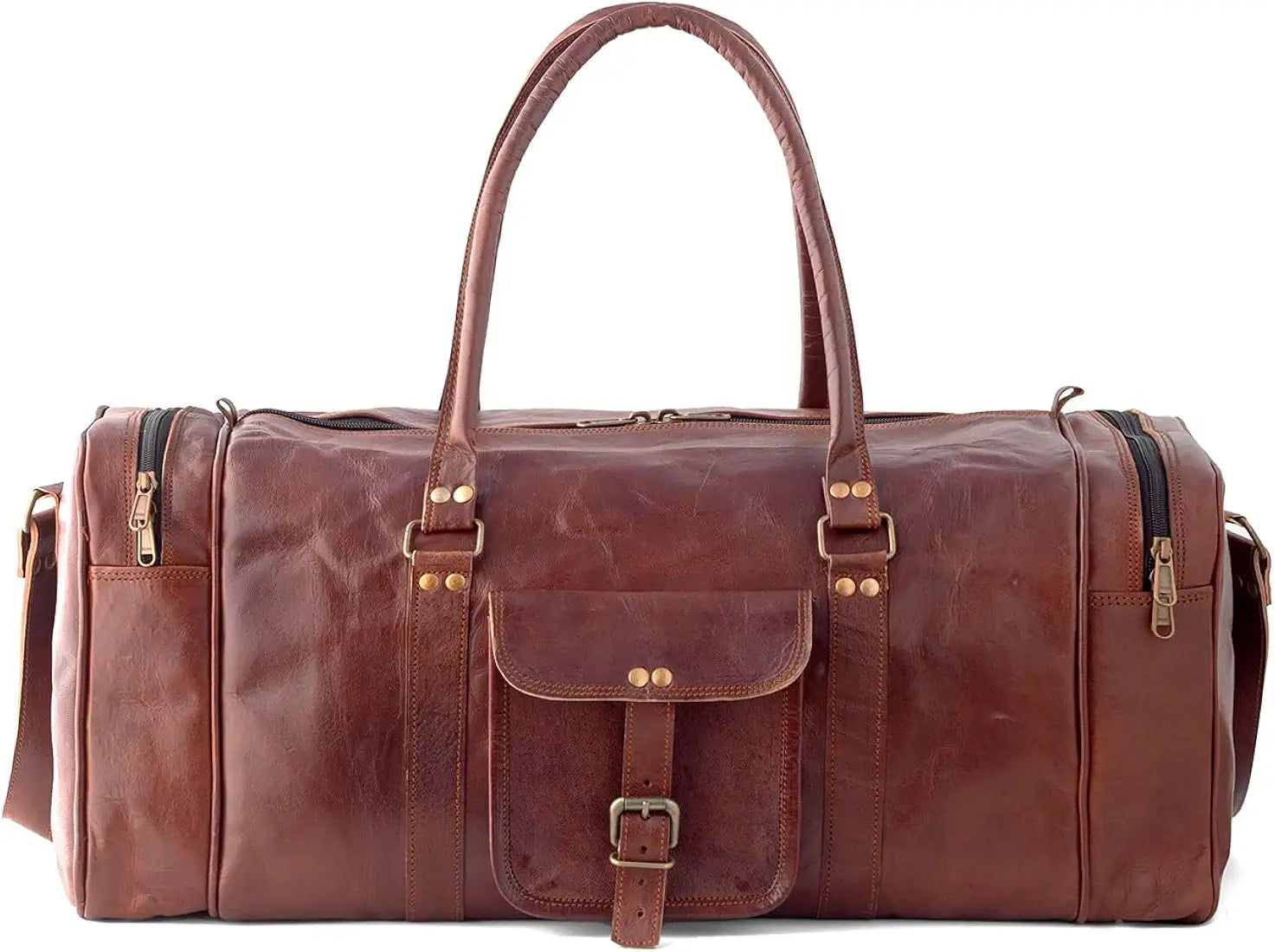 Goatter Genuine Leather Multi Pockets Travel 22" Inch Duffle Bag for Men Large Size