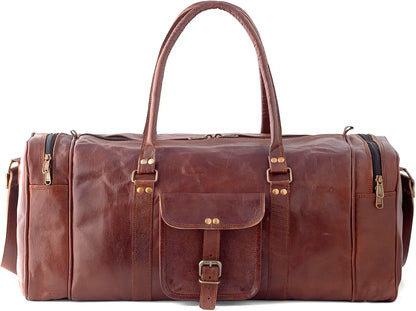 Goatter Genuine Leather Multi Pockets Travel 22" Inch Duffle Bag for Men Large Size