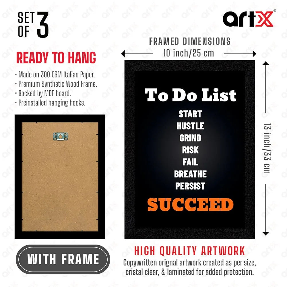 ArtX Paper Stock Market Trading Motivational Quotes Wall Frames Set of 3