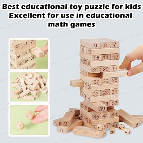 FunBlast Wooden Stacking Toy for Kids Toy Blocks & Tumbling Tower with Dice Games for Learning Toy