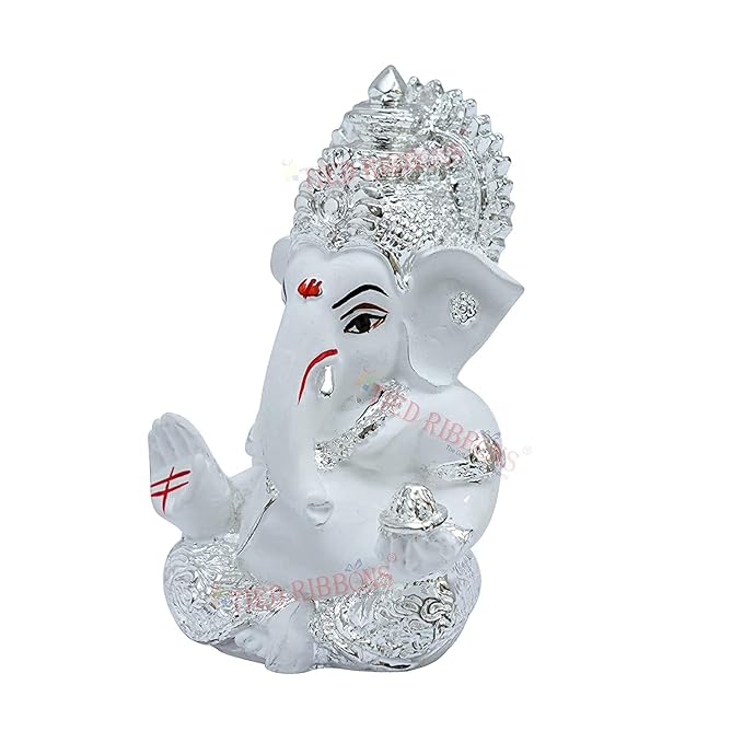 Tied Ribbons Decorative Small Ganesha Idol Statue Showpiece for Car Dashboard Decoration
