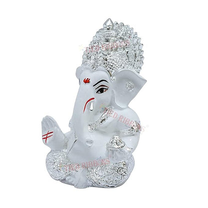 Tied Ribbons Decorative Small Ganesha Idol Statue Showpiece for Car Dashboard Decoration